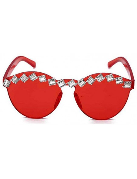 Oval Fashion Party Rhinestone Rimless One-Piece Candy Colored Lens Luxury Diamond Metal Hinge Cat Sunglasses - C018Y2OY3K9 $1...