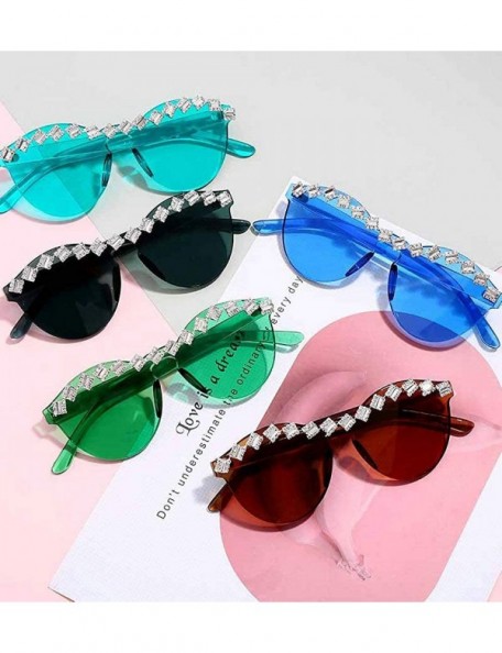 Oval Fashion Party Rhinestone Rimless One-Piece Candy Colored Lens Luxury Diamond Metal Hinge Cat Sunglasses - C018Y2OY3K9 $1...