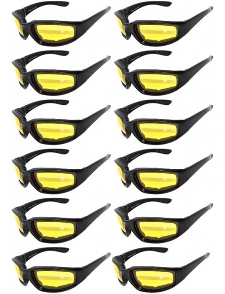 Goggle Wholesale of 12 Pairs Motorcycle Padded Foam Glasses Assorted Color Lens - 12_blk_yl - CH12NUMH23W $81.33