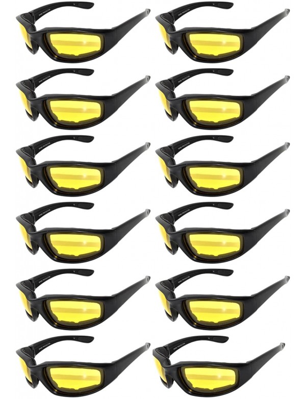 Goggle Wholesale of 12 Pairs Motorcycle Padded Foam Glasses Assorted Color Lens - 12_blk_yl - CH12NUMH23W $31.36