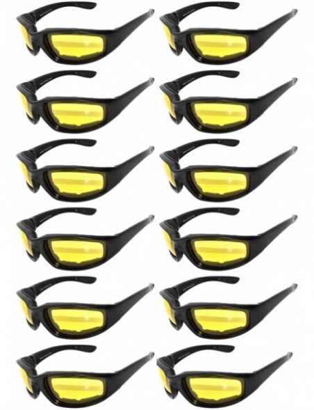 Goggle Wholesale of 12 Pairs Motorcycle Padded Foam Glasses Assorted Color Lens - 12_blk_yl - CH12NUMH23W $31.36