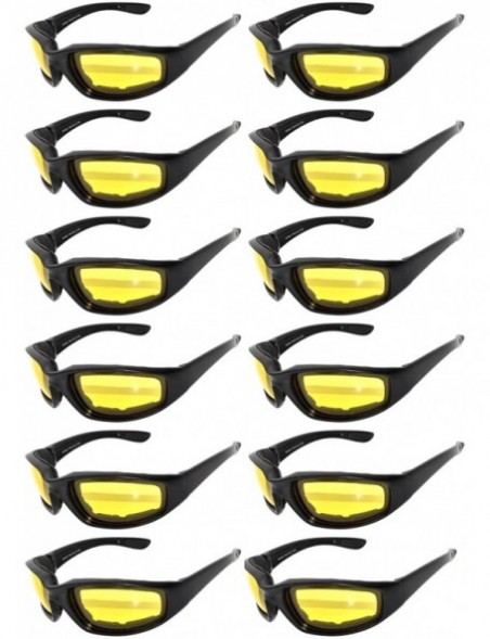 Goggle Wholesale of 12 Pairs Motorcycle Padded Foam Glasses Assorted Color Lens - 12_blk_yl - CH12NUMH23W $31.36