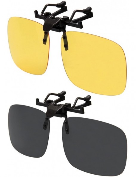 Sport Polarized Men Women Outdoor Sport Clip on Flip up Driving Sunglasses - 2 Pairs Big (Yellow and Black) - CY11NF80B5Z $39.35