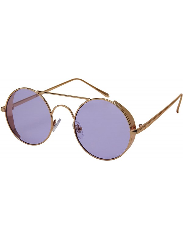 Shield Round Side Shield Sunglasses w/Flat Color Lens 5115-FLCR - Gold - CQ185XH6SXC $7.86