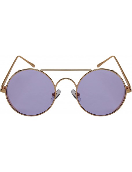 Shield Round Side Shield Sunglasses w/Flat Color Lens 5115-FLCR - Gold - CQ185XH6SXC $7.86