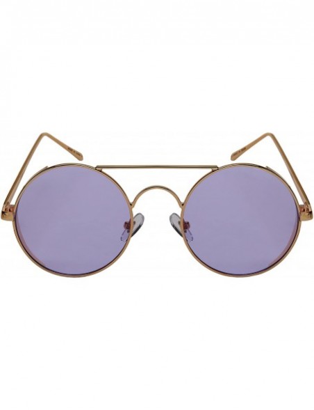 Shield Round Side Shield Sunglasses w/Flat Color Lens 5115-FLCR - Gold - CQ185XH6SXC $7.86