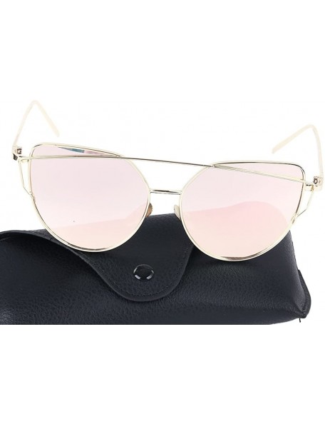 Cat Eye Cat Eye Mirrored Lenses Metal Frame Sunglasses for Women Men - Gold Frame/Pink Lens - CH189IOXGMN $13.47
