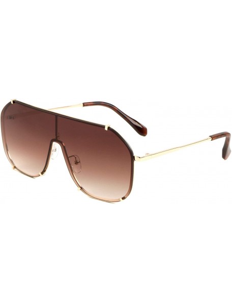 Shield Bracket Frame Flat Top Geometric Shield Sunglasses - Brown Demi - CQ197NL0EHI $14.54