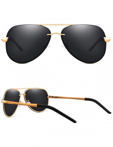 Sport Aviator Sunglasses for Men Women Polarized - Lightweight Al-Mg Metal Alloy Frame - Gold/Black - CJ1942CS0MX $24.61