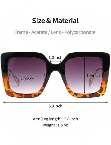 Oversized Image Lasbs Women's Oversize Designer Square Sunglasses IL1038 - Tortoise/ Brown - C218YAE8EQK $12.86
