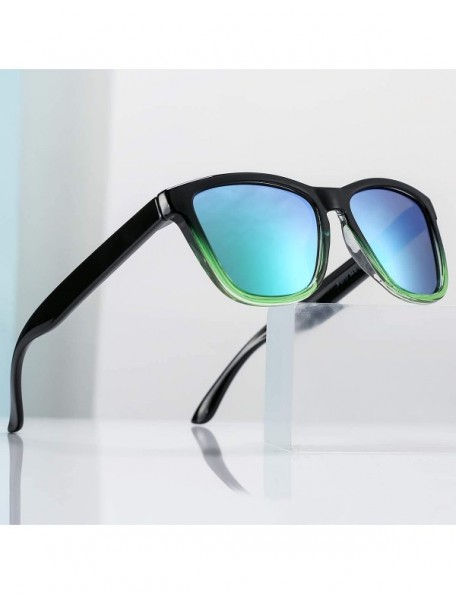 Square Polarized Sunglasses for Women Men- Classic Vintage Square Sun Glasses - A2 Black Frame/Green Mirrored Lens - CL199UMM...