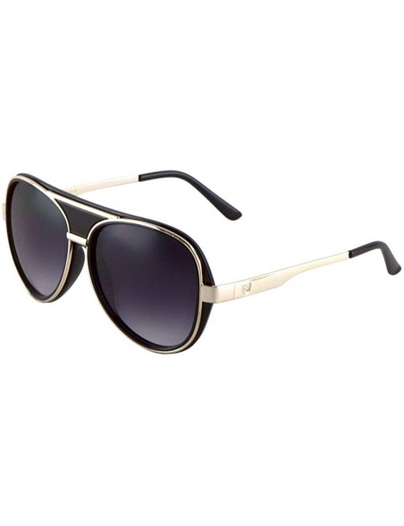 Round Double Thick Plastic Metal Rim Round Aviator Sunglasses - Smoke Gold - CW190OMHKHL $11.65