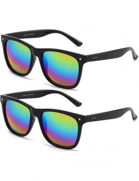 Oversized Best Value Retro Large Horn Rimmed Mirror Lens Polarized Sunglasses - 2 Pack - Rainbow Mirror Lens - CB12FIUS3JN $1...