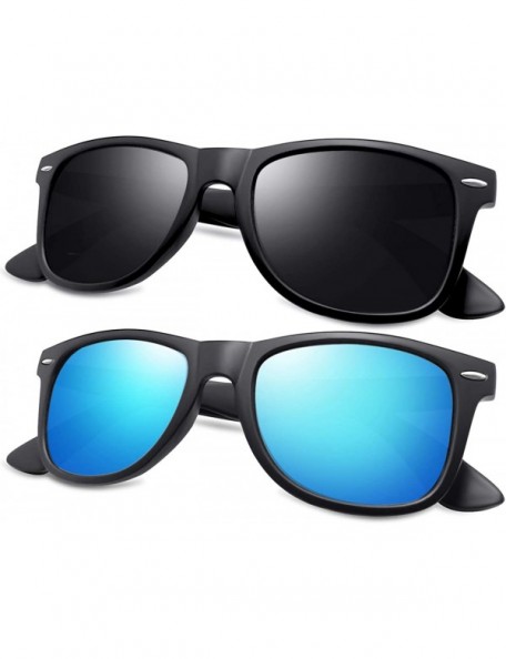 Square Classic Retro Square Polarized Sunglasses Fashion for Driving Fishing - Matte Black + Matte Blue - CY196D6CZ0H $13.47