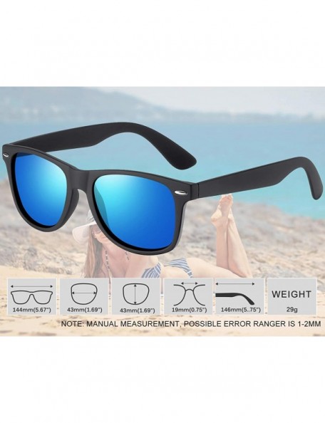 Square Classic Retro Square Polarized Sunglasses Fashion for Driving Fishing - Matte Black + Matte Blue - CY196D6CZ0H $13.47