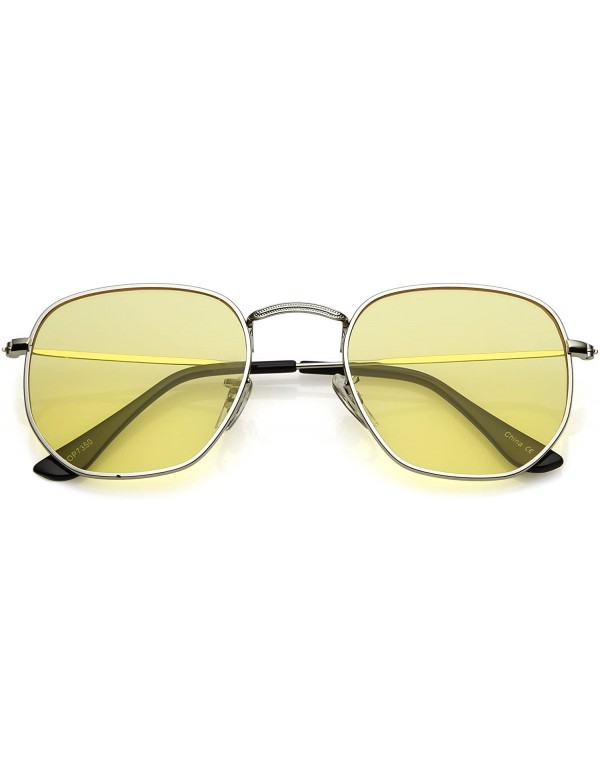 Square Modern Geometric Metal Slim Arms Colored Tinted Flat Lens Hexagonal Sunglasses 51mm - Silver / Yellow - CO1844T8UHO $8.50