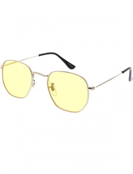 Square Modern Geometric Metal Slim Arms Colored Tinted Flat Lens Hexagonal Sunglasses 51mm - Silver / Yellow - CO1844T8UHO $8.50