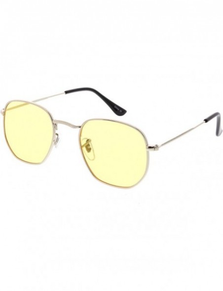 Square Modern Geometric Metal Slim Arms Colored Tinted Flat Lens Hexagonal Sunglasses 51mm - Silver / Yellow - CO1844T8UHO $8.50