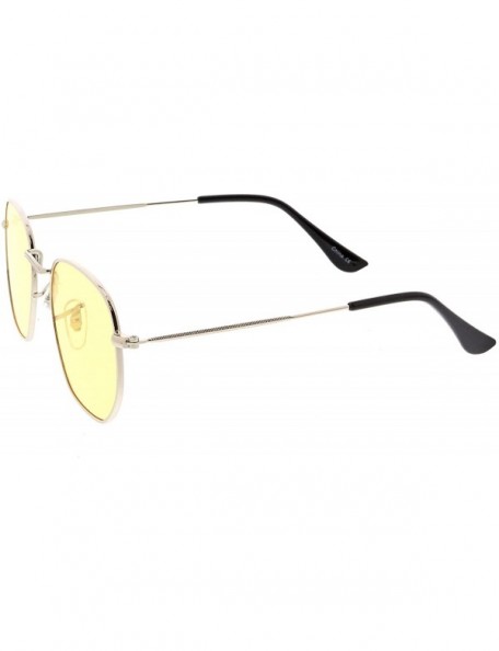 Square Modern Geometric Metal Slim Arms Colored Tinted Flat Lens Hexagonal Sunglasses 51mm - Silver / Yellow - CO1844T8UHO $8.50