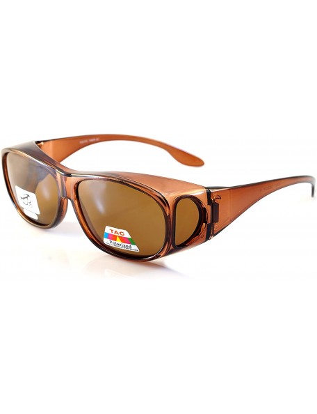 Wrap Unisex Large Polarized Fit Over Glasses Sunglasses with Side View P010 - Brown/Brown - CG189GSN3O7 $11.65