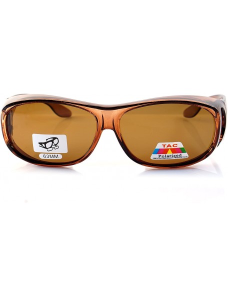 Wrap Unisex Large Polarized Fit Over Glasses Sunglasses with Side View P010 - Brown/Brown - CG189GSN3O7 $11.65