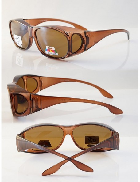 Wrap Unisex Large Polarized Fit Over Glasses Sunglasses with Side View P010 - Brown/Brown - CG189GSN3O7 $11.65