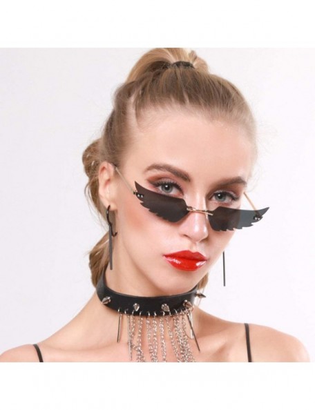 Goggle Fashion Retro Wings Shaped Sunglasses Frameless Polarized Sunglasses UV400 Summer Sunglasses for Women Men - CM190LQMN...