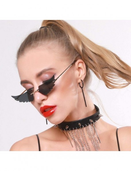 Goggle Fashion Retro Wings Shaped Sunglasses Frameless Polarized Sunglasses UV400 Summer Sunglasses for Women Men - CM190LQMN...