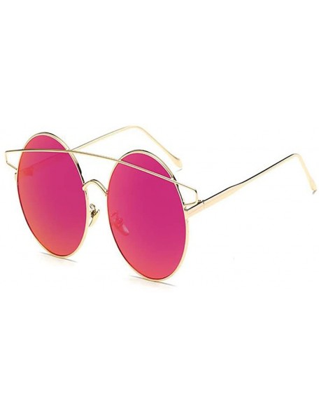 Round Fashion Vintage Beam Sunglasses Round Metal Frame UV400 Glasses Women Men Driving Sunglass - Glod Red - CH183LR0CUA $9.19