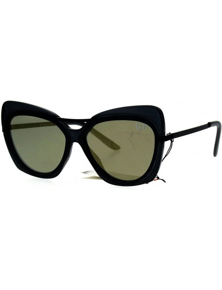 Cat Eye Womens Retro Unique Bat Shape Double Rim Cat Eye Sunglasses - All Black - CM17YYTU8L9 $13.14