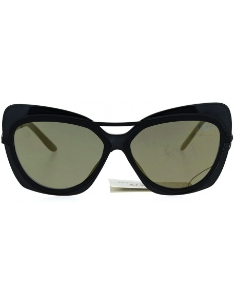 Cat Eye Womens Retro Unique Bat Shape Double Rim Cat Eye Sunglasses - All Black - CM17YYTU8L9 $13.14