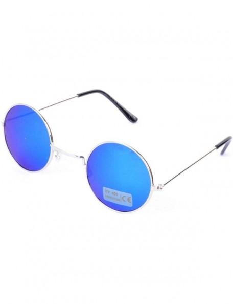 Round LENNON Round Lens Metal Sunglasses - Blue Mirrored Lens/Cloth Case - CJ199U7QLM0 $15.80