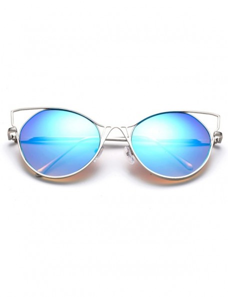 Cat Eye Modern Geometric Flash Lenses Fashion Sunglasses Cat Eye for Women - Silver/Blue - C017YDZ3OHS $20.83