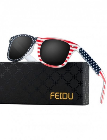 Wrap Polarized Sunglasses for Men Retro - Polarized Retro Sunglasses for Men FD2149 - 5.4-flag-black - CM18KQL8885 $7.47