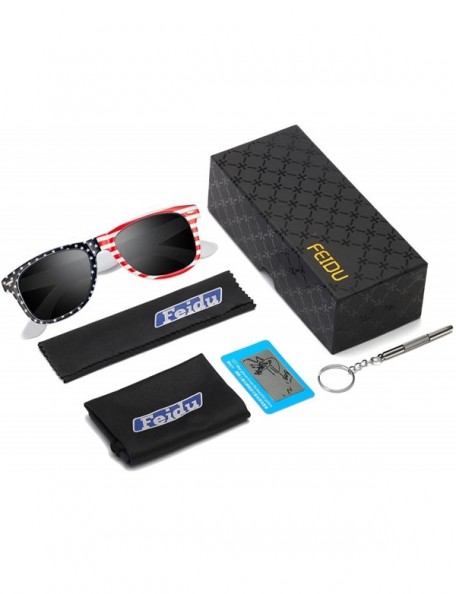 Wrap Polarized Sunglasses for Men Retro - Polarized Retro Sunglasses for Men FD2149 - 5.4-flag-black - CM18KQL8885 $7.47