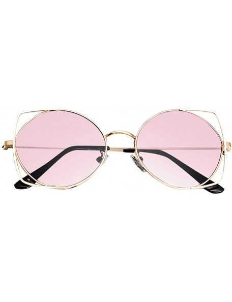 Cat Eye Cat Eye Fashion Metal Frame Sunglasses for Women - Vintage Retro Mirrored Flat Lenses Polarized Sunglasses - CC196NAM...