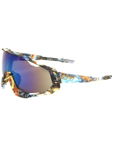Shield Gnarly Athletic Wrap Around Shield Sunglasses - Abstract Fire & Ice Frame - CY18S7Q32M4 $9.94