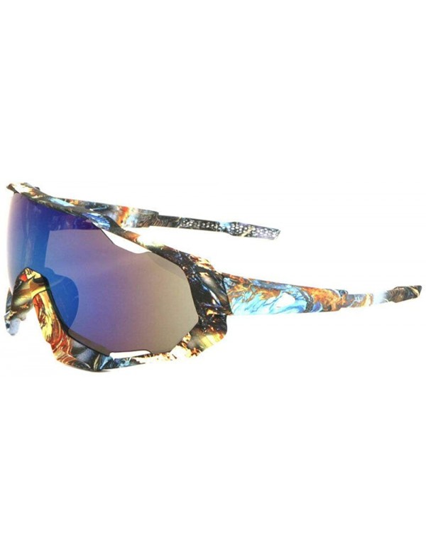 Shield Gnarly Athletic Wrap Around Shield Sunglasses - Abstract Fire & Ice Frame - CY18S7Q32M4 $9.94