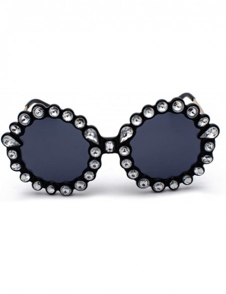 Oversized Women Big Rhinestone Sunglasses Oversized Round Flower Shape - Black - CF18SO68O95 $12.23