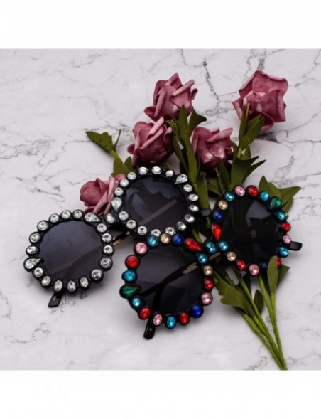 Oversized Women Big Rhinestone Sunglasses Oversized Round Flower Shape - Black - CF18SO68O95 $12.23