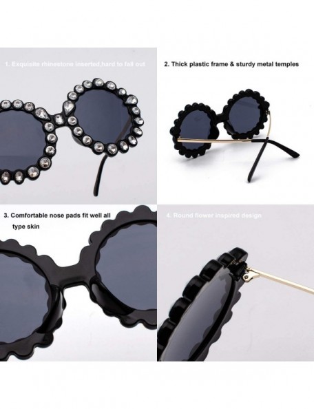 Oversized Women Big Rhinestone Sunglasses Oversized Round Flower Shape - Black - CF18SO68O95 $12.23
