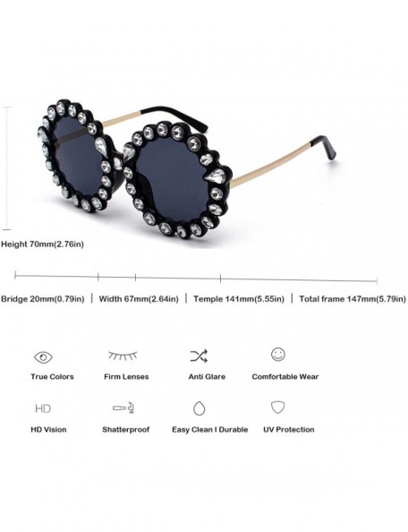 Oversized Women Big Rhinestone Sunglasses Oversized Round Flower Shape - Black - CF18SO68O95 $12.23