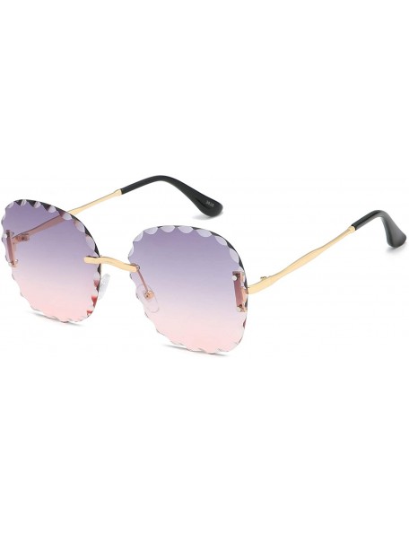 Oversized Rimless Sunglasses Protection Glasses - Pink Yellow Ocean Lenses - CD18UKA5RGI $29.10