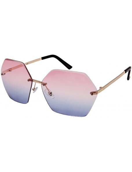 Rectangular Oversized Hexagon Shaped Sunglasses with Ocean Lens 3120-OCR - Gold - C6183O00N6M $10.84