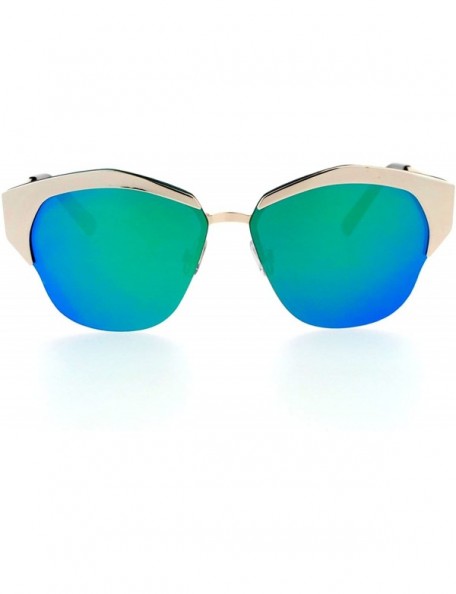 Butterfly Retro Chic Sunglasses Womens Fashion Half Rim Flat Frame Flat Lens - Gold (Teal Mirror) - CL188QH2003 $22.67