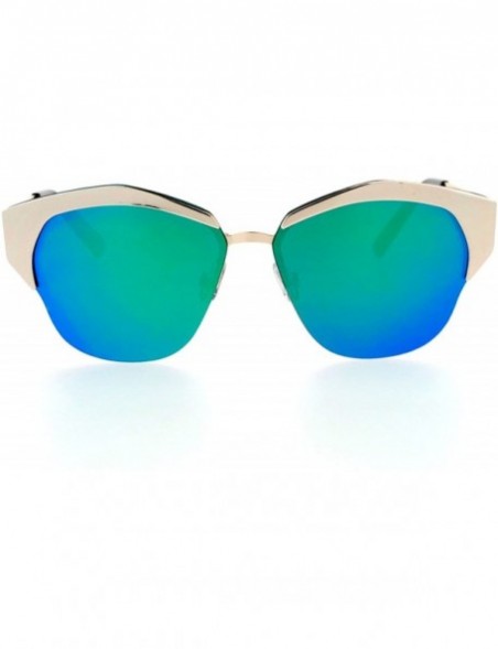 Butterfly Retro Chic Sunglasses Womens Fashion Half Rim Flat Frame Flat Lens - Gold (Teal Mirror) - CL188QH2003 $8.95