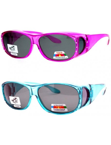 Sport 2 Pair Womens Rhinestone Anti Glare Polarized Fit Over Glasses Sunglasses Oval Rectangular - Large - C4198D0Q9RU $25.66