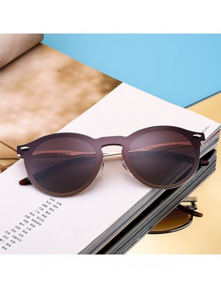 Round Polarized Round Sunglasses One Piece Rimless Mirror Glasses Men Women - Gold Frame / Polarized Brown Lens - CQ184T5W9OM...