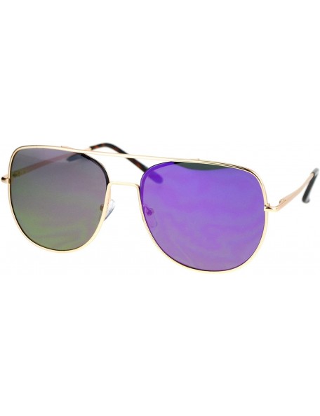 Aviator Flat Top Racer Aviator Sunglasses Unisex Fashion Mirror Lens UV 400 - Gold (Purple Mirror) - CK186NUYIO6 $9.23