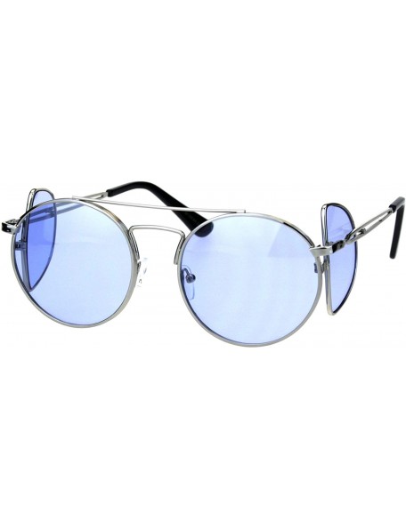 Round Unisex Round Sunglasses Extra Side Cover Lens Metal Frame UV 400 - Silver (Blue) - CU18IEEHU2G $13.35